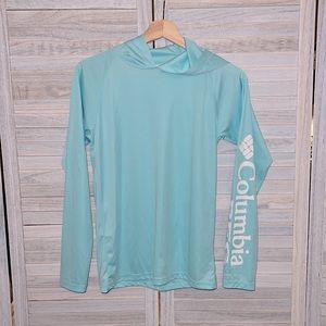 Columbia Girls PFG Hooded Sunblocking Shirt Large 14-16 Light Blue